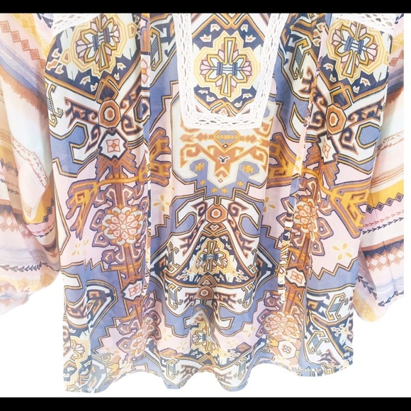 FIGUEROA & FLOWER (Anthropologie) Boho Blouse With Crop Sleeves Purple Sz Medium - Picture 10 of 14